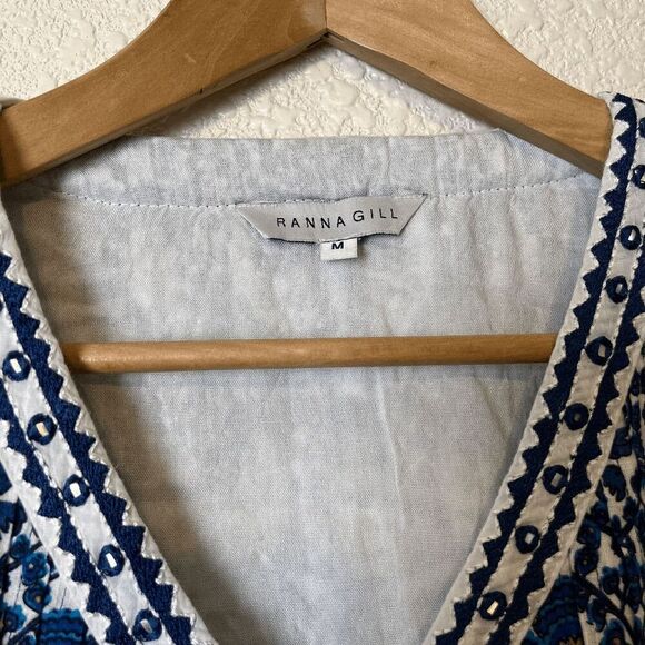 Ranna Gill White Blue Floral Mini Dress Women's Size Medium - Picture 2 of 5